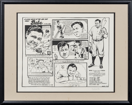 Bill Gallo Signed Babe Ruth Comic Artwork In 30x24 Framed Display (Beckett)